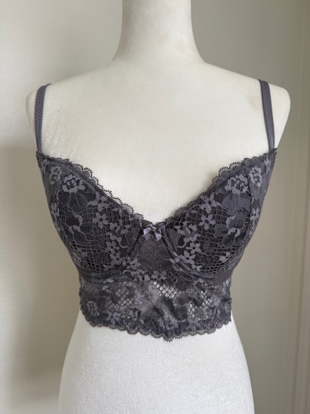 Lace Longline Underwire Bra - Gray